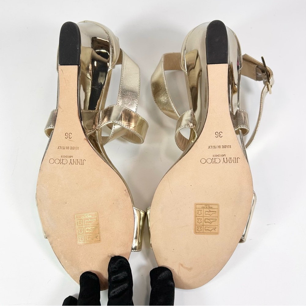 Jimmy Choo Gold Leather Sandals - Picture 4 of 5